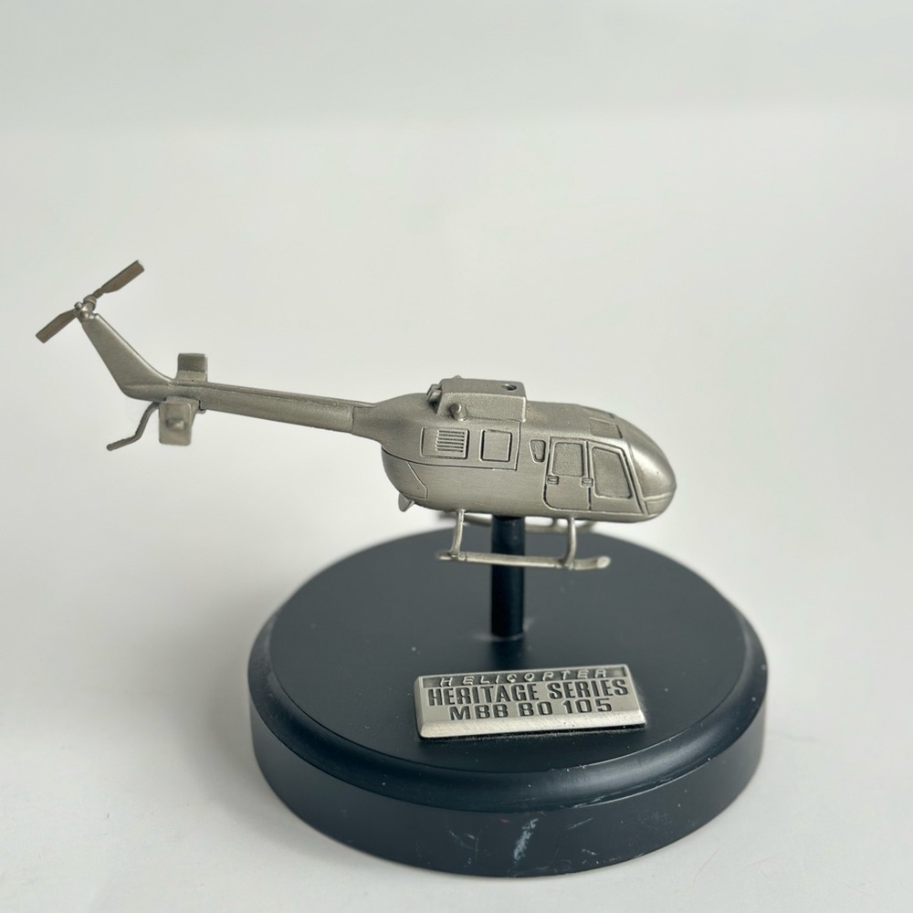 Silver Helicopter Model on Stand